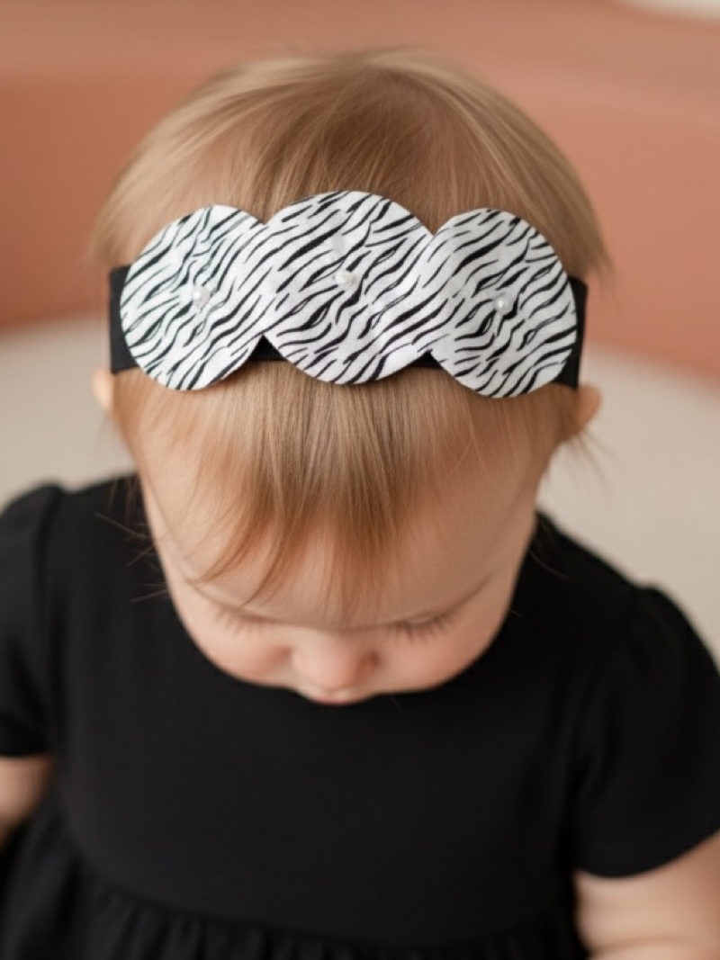 Χειροποίητη Κορδέλα Λευκό Μαύρο Ζεβρέ CETH0009D