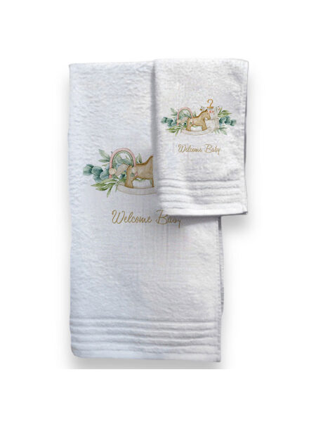 Ξύλινο Αλογάκι "Welcome Baby" (Σετ Πετσέτες)