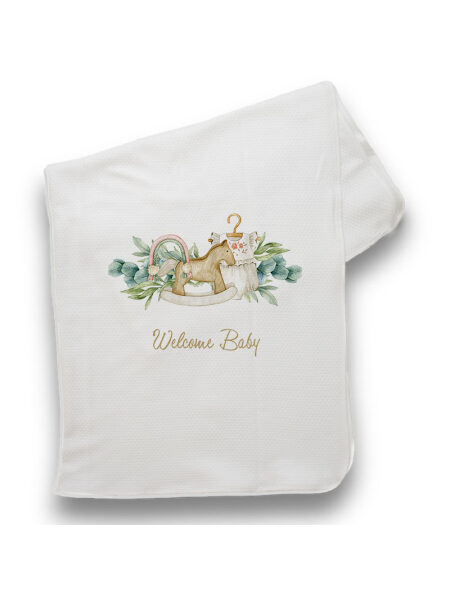 Ξύλινο Αλογάκι "Welcome Baby"(Πάνα Πικέ)