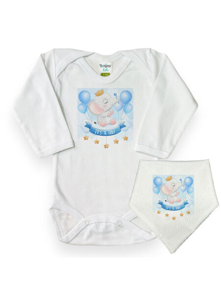 Ελεφαντάκι It΄s a Boy  (Κορμάκι-Σαλιάρα)