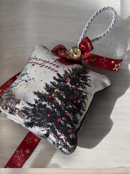 Χριστουγεννιάτικο Αρωματικό Μαξιλαράκι "Δεντράκι Χριστουγέννων με γκρι Βελούδο"