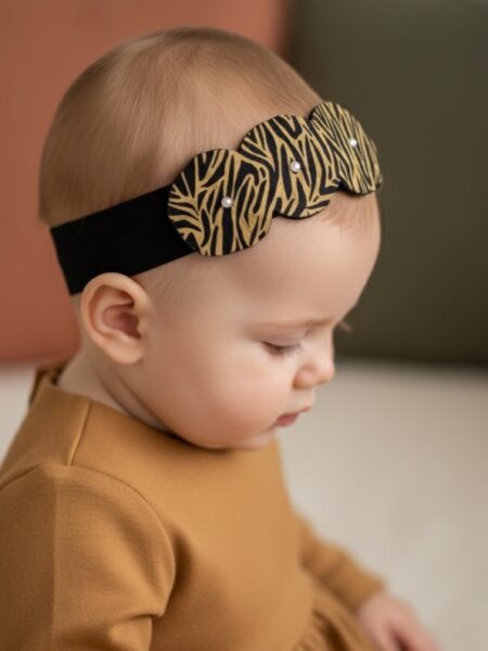 Χειροποίητη Κορδέλα Μουσταρδί Μαύρο Ζεβρέ CETH0008D