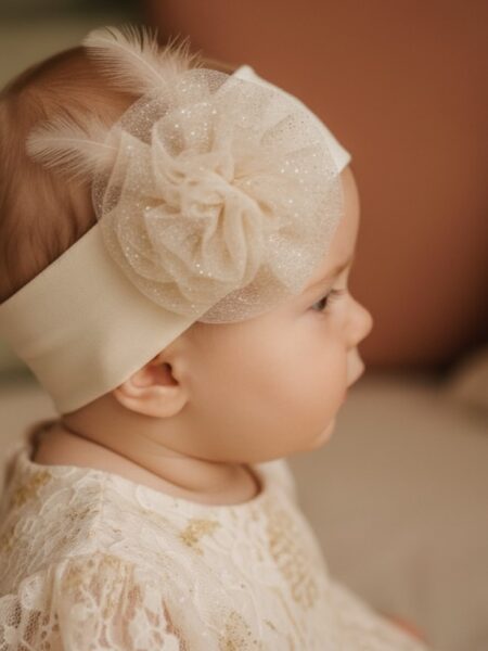 Χειροποίητη Εκρού κορδέλα μαλλιών 1000-F0100