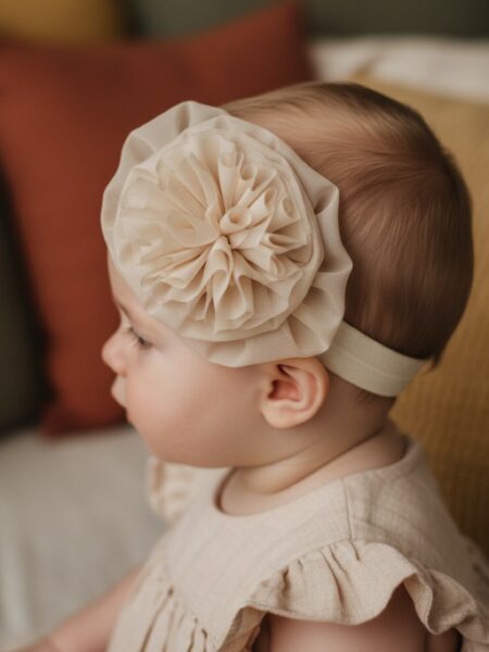 Χειροποίητη Εκρού κορδέλα μαλλιών 1000-F106