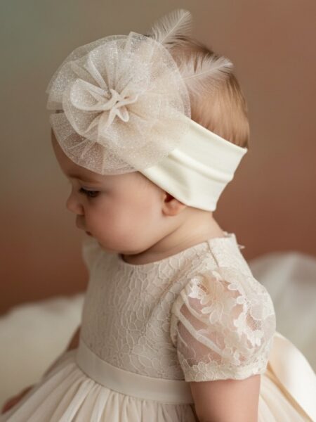 Χειροποίητη Εκρού κορδέλα μαλλιών 1000-F112