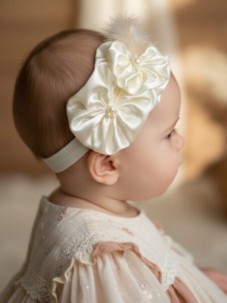 Χειροποίητη Εκρού κορδέλα μαλλιών 1000-F124