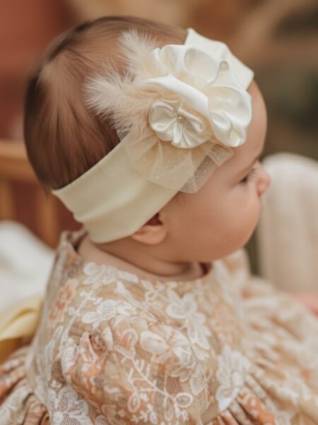 Χειροποίητη Εκρού κορδέλα μαλλιών 1000-F125