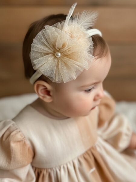 Χειροποίητη Εκρού στέκα μαλλιών 2000-F0006