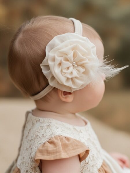 Χειροποίητη Μπεζ στέκα μαλλιών 2000-F0009