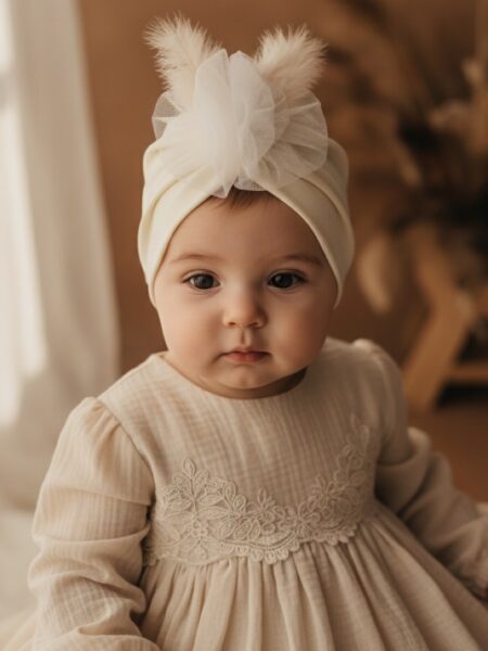 Χειροποίητο Έκρου τουρμπάνι μαλλιών 3000-F0005