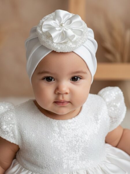 Χειροποίητο Λευκό τουρμπάνι μαλλιών 3000-F0006