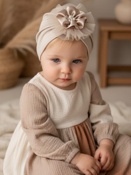 Χειροποίητο Μπέζ τουρμπάνι μαλλιών 3000-F0008