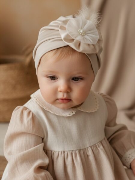 Χειροποίητο Μπέζ τουρμπάνι μαλλιών 3000-F0009