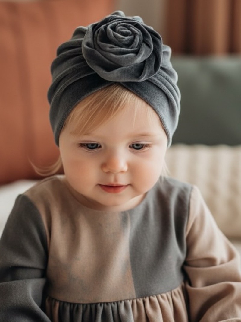 Χειροποίητο Τουρμπάνι Κλειστό Γκρί Βελούδο 3000-CHR0029