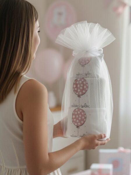 "Ροζ Πουά Αερόστατο" Τούρτα από πάνες-λευκά είδη και προίκα (Silver)