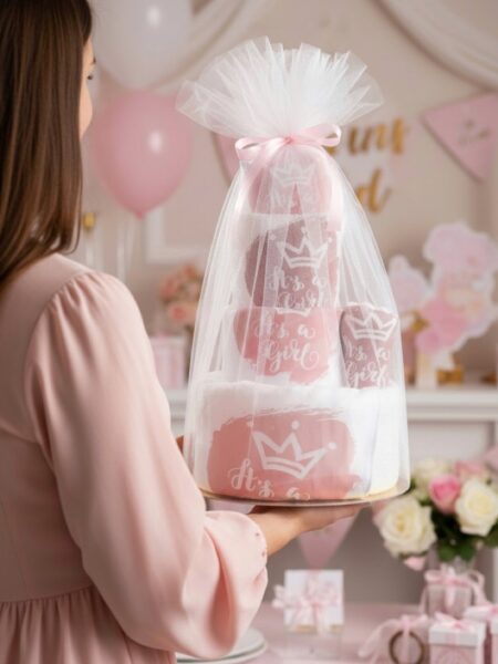 "Στέμμα It’s a Girl " Τούρτα από πάνες-λευκά είδη και προίκα (Gold)