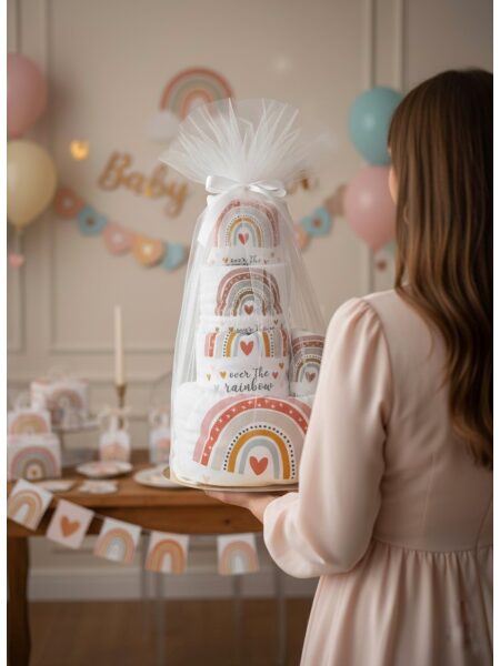 "Ουράνιο Τόξο Over the Rainbow " Τούρτα από πάνες-λευκά είδη και προίκα (Gold)