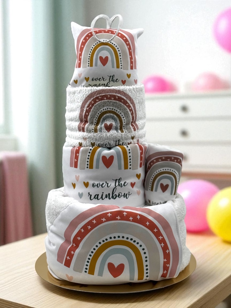 "Ουράνιο Τόξο Over the Rainbow " Τούρτα από πάνες-λευκά είδη και προίκα (Gold) - Image 3