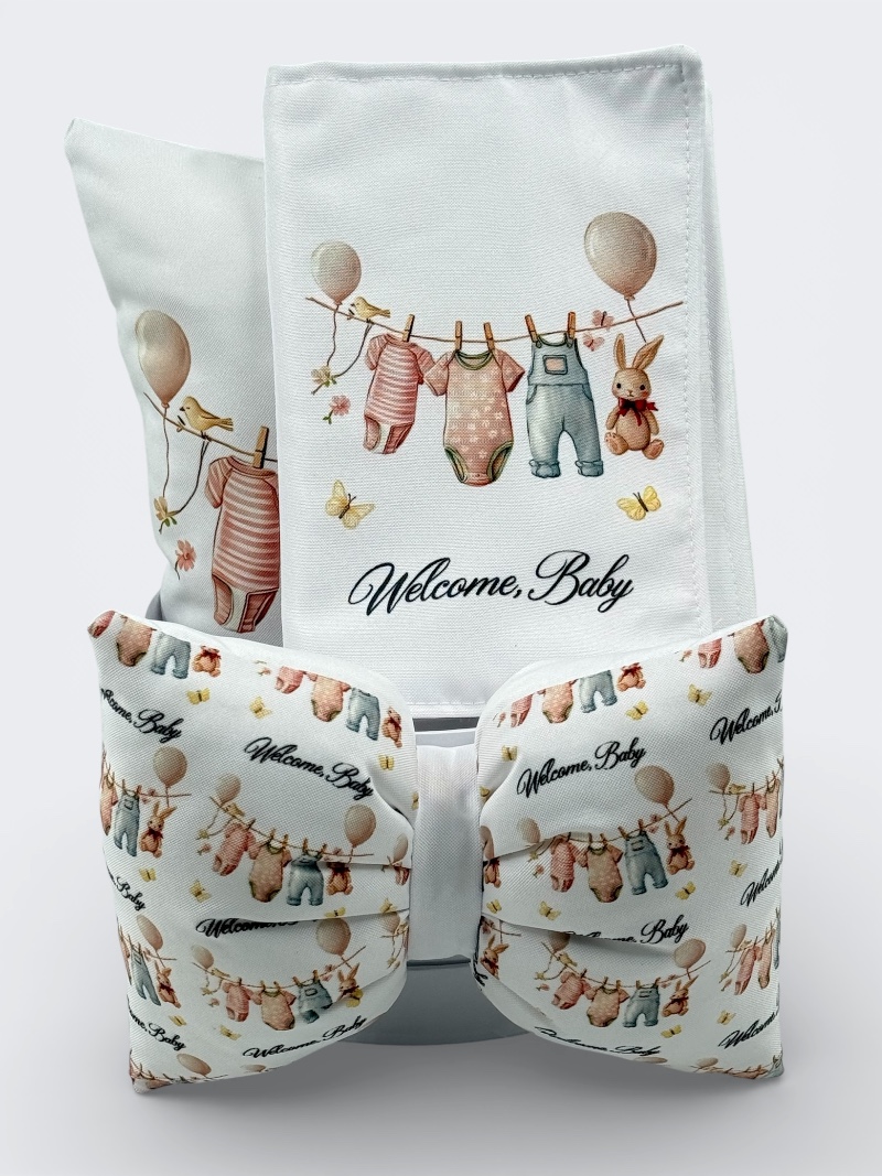 “Welcome Baby” Καπελιέρα με λευκά είδη και προίκα (Silver) - Image 2