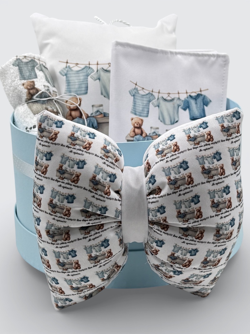 “Blue Teddy Bears Laundry” Καπελιέρα με λευκά είδη και προίκα (Gold) - Image 2