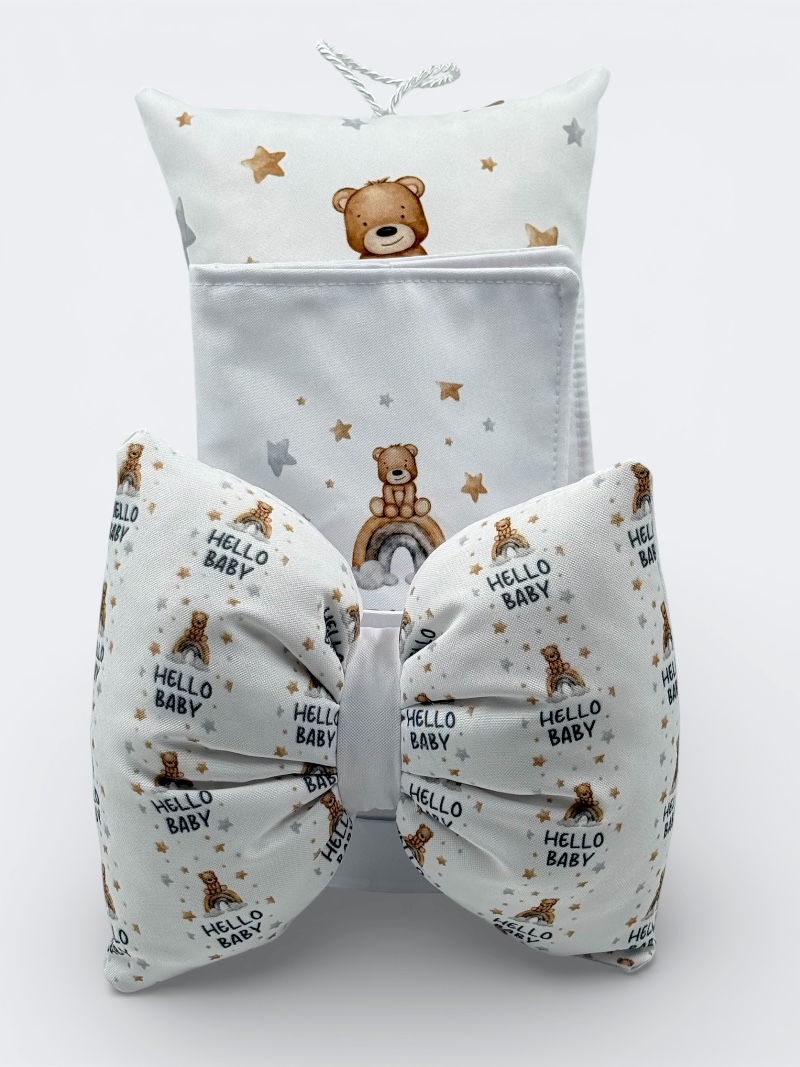 “Hello Baby Teddy” Καπελιέρα με λευκά είδη και προίκα (Silver) - Image 2